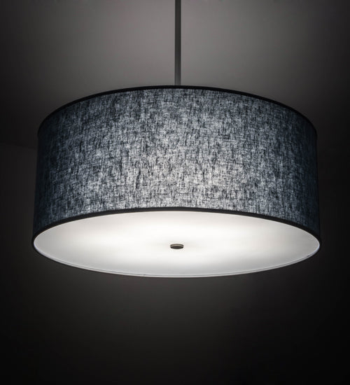 Meyda Lighting Cilindro 30" 6-Light Nickel Pendant Light With Blue Textrene & White Statuario Idalight Shade