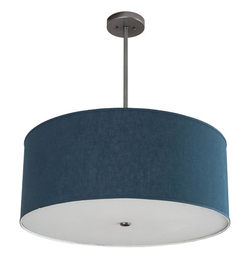 Meyda Lighting Cilindro 30" 6-Light Nickel Pendant Light With Blue Textrene & White Statuario Idalight Shade