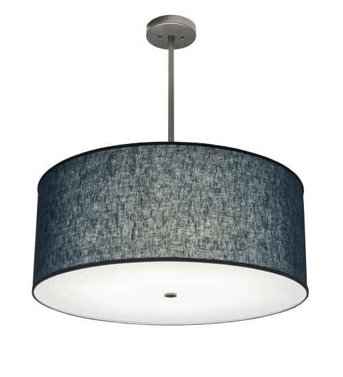 Meyda Lighting Cilindro 30" 6-Light Nickel Pendant Light With Blue Textrene & White Statuario Idalight Shade