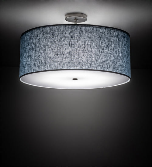 Meyda Lighting Cilindro 30" 6-Light Nickel Semi-flush Mount Light With Blue Textrene & Statuario Idalight Shade