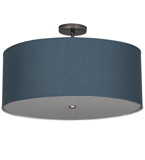 Meyda Lighting Cilindro 30" 6-Light Nickel Semi-flush Mount Light With Blue Textrene & Statuario Idalight Shade