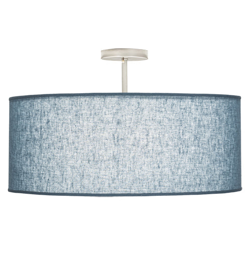 Meyda Lighting Cilindro 30" 6-Light Nickel Semi-flush Mount Light With Blue Textrene & Statuario Idalight Shade
