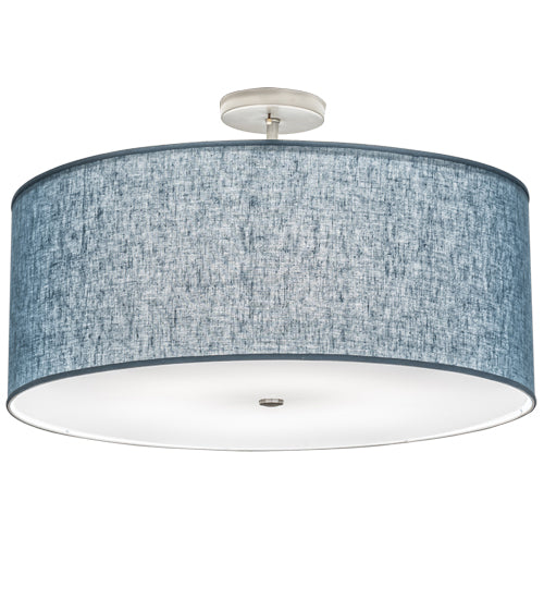 Meyda Lighting Cilindro 30" 6-Light Nickel Semi-flush Mount Light With Blue Textrene & Statuario Idalight Shade