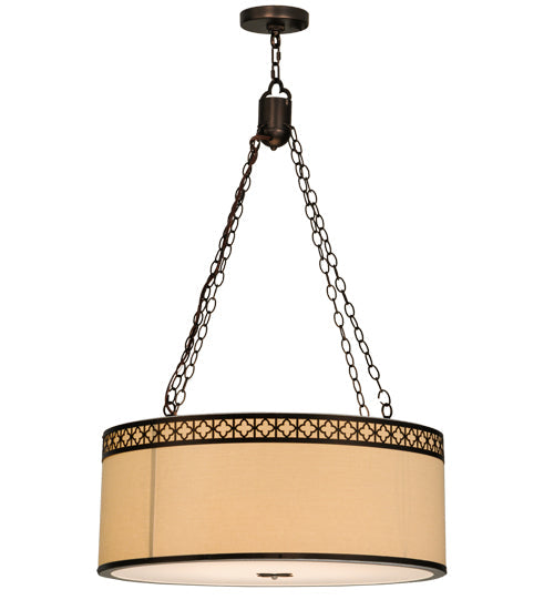 Meyda Lighting Cilindro 30" 8-Light Mahogany Bronze Quatrefoil Pendant Light With Beige Textrene Shade