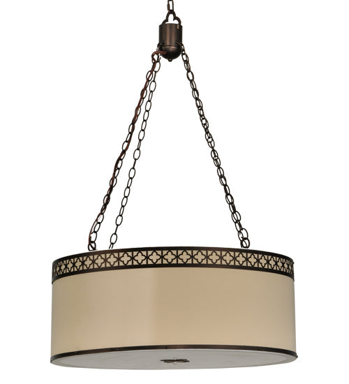 Meyda Lighting Cilindro 30" 8-Light Mahogany Bronze Quatrefoil Pendant Light With Beige Textrene Shade