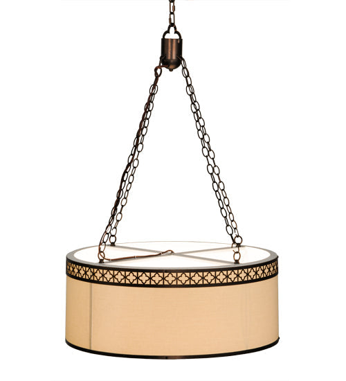 Meyda Lighting Cilindro 30" 8-Light Mahogany Bronze Quatrefoil Pendant Light With Beige Textrene Shade