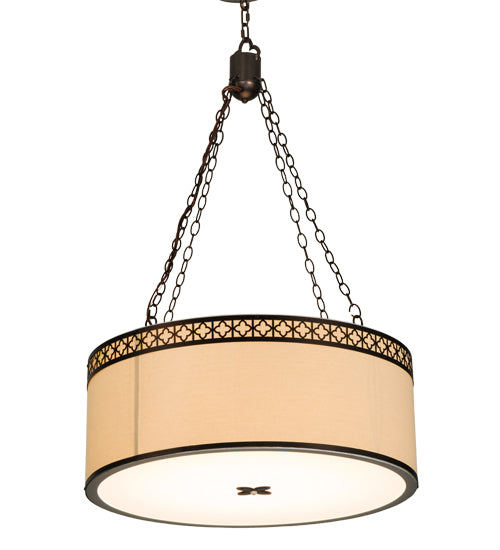 Meyda Lighting Cilindro 30" 8-Light Mahogany Bronze Quatrefoil Pendant Light With Beige Textrene Shade
