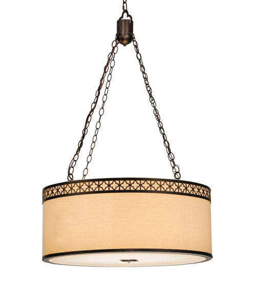 Meyda Lighting Cilindro 30" 8-Light Mahogany Bronze Quatrefoil Pendant Light With Beige Textrene Shade