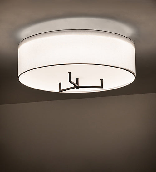Meyda Lighting Cilindro 30" LED Black Bahn Flush Mount Light With Off White Textrene & Statuario Idalight Shade