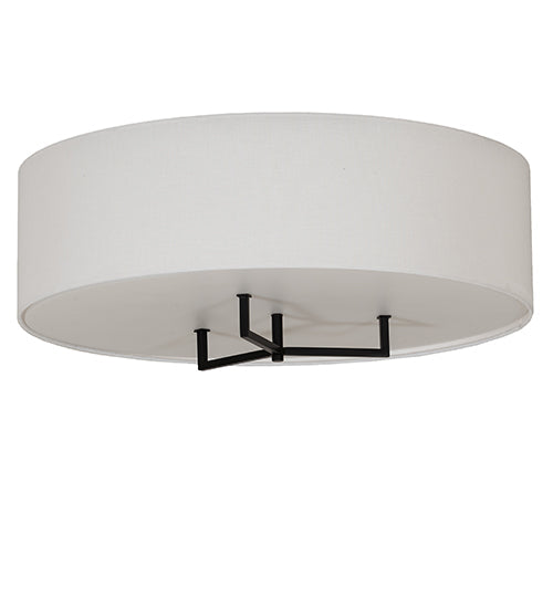 Meyda Lighting Cilindro 30" LED Black Bahn Flush Mount Light With Off White Textrene & Statuario Idalight Shade