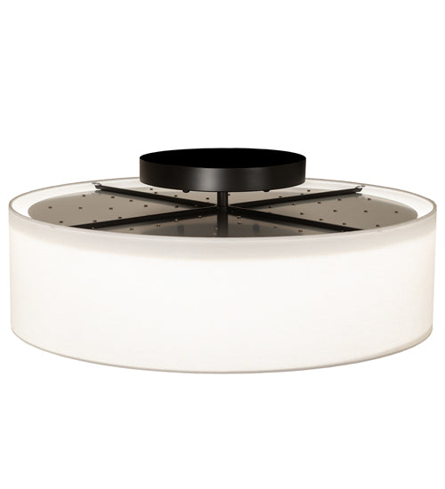 Meyda Lighting Cilindro 30" LED Black Bahn Flush Mount Light With Off White Textrene & Statuario Idalight Shade