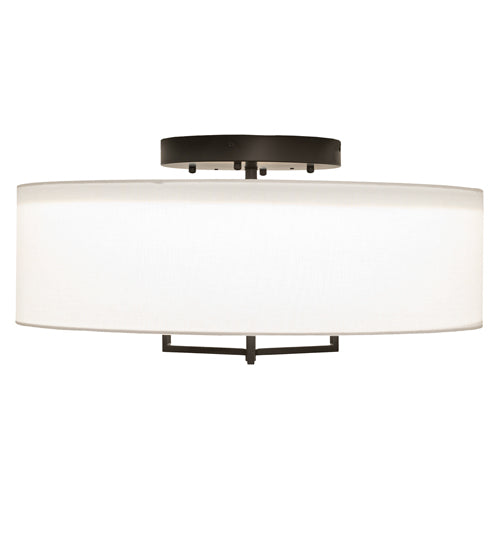 Meyda Lighting Cilindro 30" LED Black Bahn Flush Mount Light With Off White Textrene & Statuario Idalight Shade