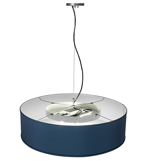 Meyda Lighting Cilindro 30" LED Brushed Nickel Pendant Light With Stone Blue Textrene & Statuario Idalight Shade