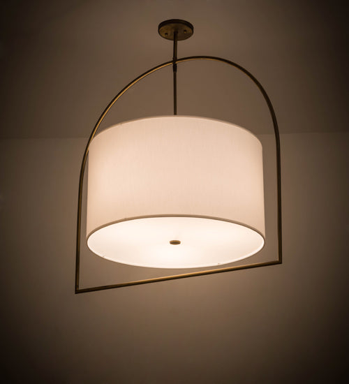 Meyda Lighting Cilindro 31" 3-Light Antique Brass Cambre Pendant Light With White Textrene Shade