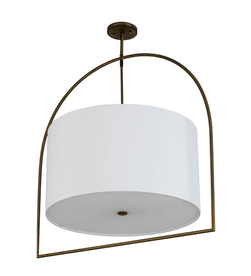 Meyda Lighting Cilindro 31" 3-Light Antique Brass Cambre Pendant Light With White Textrene Shade
