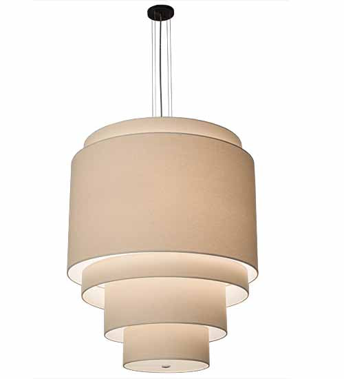 Meyda Lighting Cilindro 31" 4-Light 5-Tier Dark Burnished Antique Copper Pendant Light With Cream Linen Textrene Shade