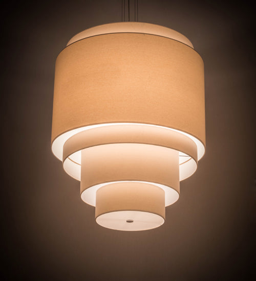 Meyda Lighting Cilindro 31" 4-Light 5-Tier Dark Burnished Antique Copper Pendant Light With Cream Linen Textrene Shade