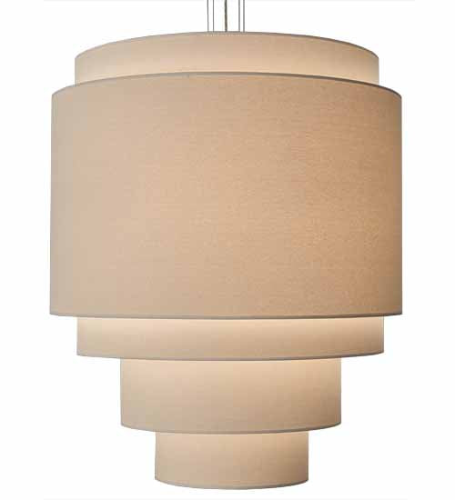 Meyda Lighting Cilindro 31" 4-Light 5-Tier Dark Burnished Antique Copper Pendant Light With Cream Linen Textrene Shade