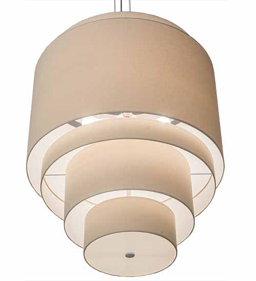 Meyda Lighting Cilindro 31" 4-Light 5-Tier Dark Burnished Antique Copper Pendant Light With Cream Linen Textrene Shade
