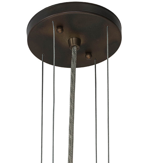 Meyda Lighting Cilindro 31" 4-Light 5-Tier Dark Burnished Antique Copper Pendant Light With Cream Linen Textrene Shade