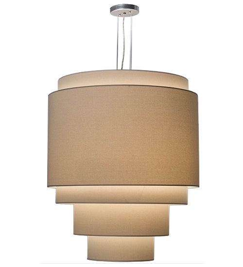 Meyda Lighting Cilindro 31" 4-Light 5-Tier Nickel Pendant Light With Cream Textrene Shade