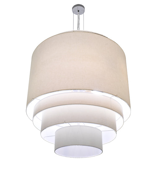 Meyda Lighting Cilindro 31" 4-Light 5-Tier Nickel Pendant Light With Laura Cream Textrene Shade