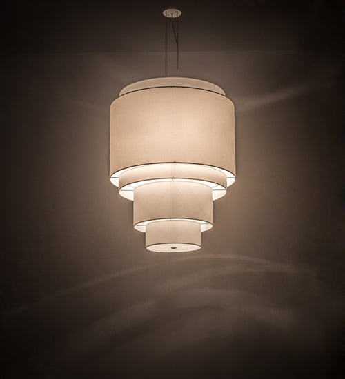 Meyda Lighting Cilindro 31" 4-Light 5-Tier White Pendant Light With Cream Textrene Shade