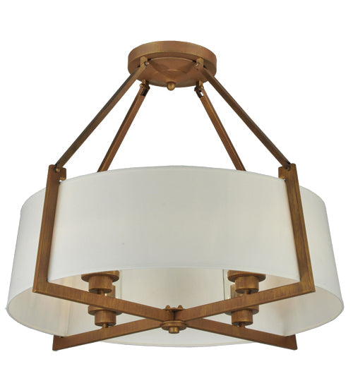 Meyda Lighting Cilindro 31" 4-Light Cortez Gold Lucy Semi-flush Mount Ceiling Light With Cream Textrene Shade