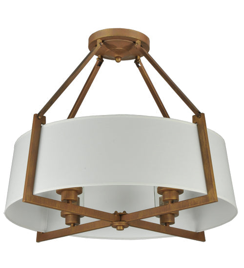 Meyda Lighting Cilindro 31" 4-Light Cortez Gold Lucy Semi-flush Mount Ceiling Light With Cream Textrene Shade