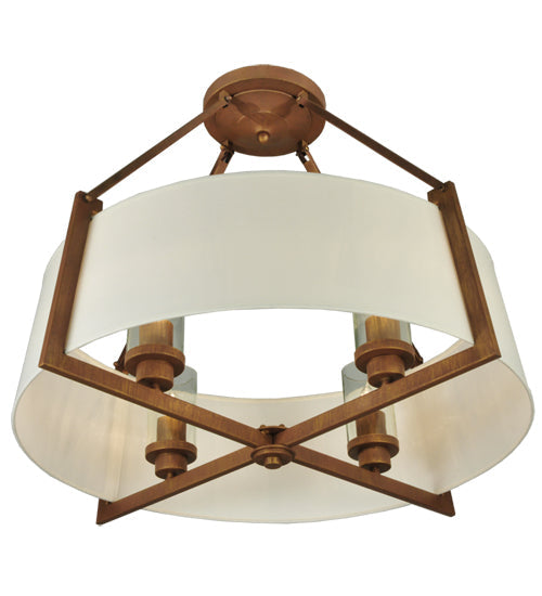 Meyda Lighting Cilindro 31" 4-Light Cortez Gold Lucy Semi-flush Mount Ceiling Light With Cream Textrene Shade