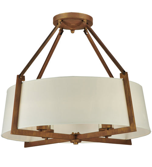 Meyda Lighting Cilindro 31" 4-Light Cortez Gold Lucy Semi-flush Mount Ceiling Light With Cream Textrene Shade