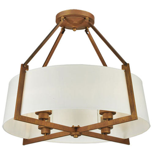 Meyda Lighting Cilindro 31" 4-Light Cortez Gold Lucy Semi-flush Mount Ceiling Light With Cream Textrene Shade