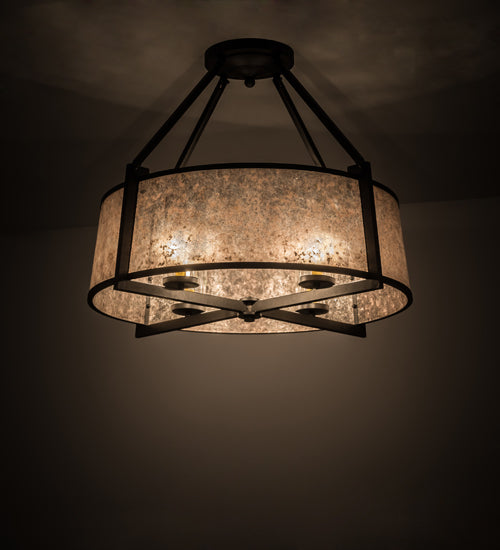 Meyda Lighting Cilindro 31" 4-Light Wrought Iron Lucy Semi-flush Mount Light With Silver Mica Shade Glass