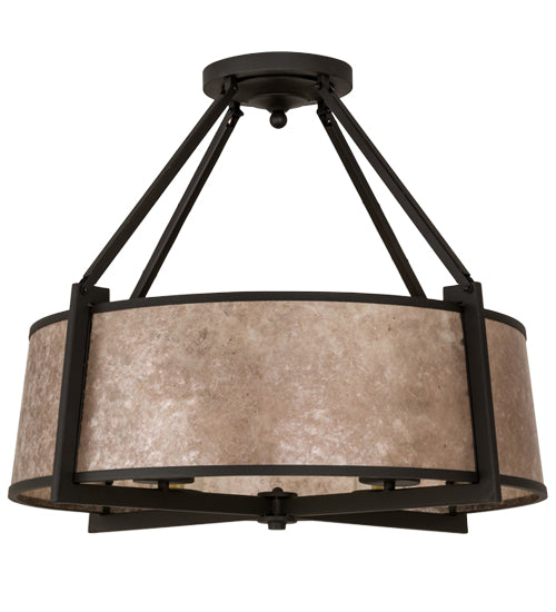 Meyda Lighting Cilindro 31" 4-Light Wrought Iron Lucy Semi-flush Mount Light With Silver Mica Shade Glass