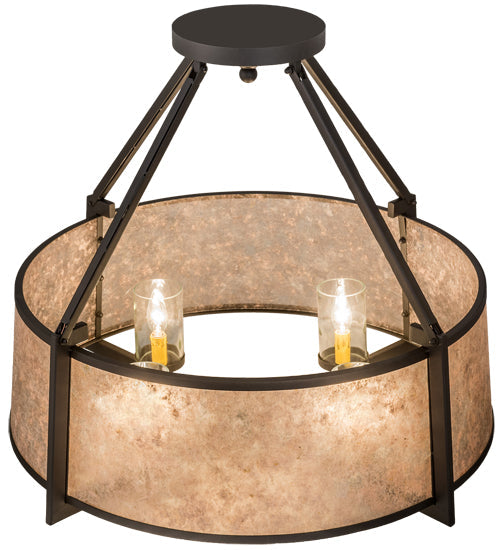 Meyda Lighting Cilindro 31" 4-Light Wrought Iron Lucy Semi-flush Mount Light With Silver Mica Shade Glass