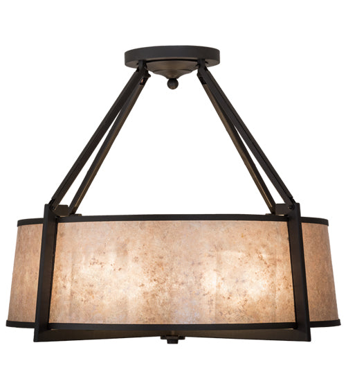 Meyda Lighting Cilindro 31" 4-Light Wrought Iron Lucy Semi-flush Mount Light With Silver Mica Shade Glass