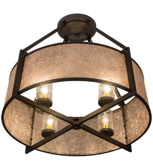 Meyda Lighting Cilindro 31" 4-Light Wrought Iron Lucy Semi-flush Mount Light With Silver Mica Shade Glass