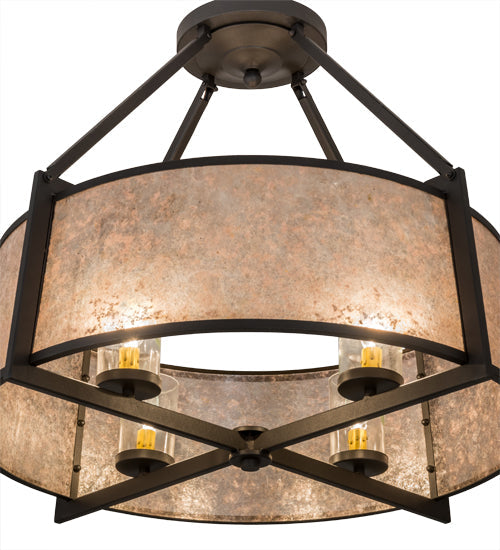 Meyda Lighting Cilindro 31" 4-Light Wrought Iron Lucy Semi-flush Mount Light With Silver Mica Shade Glass