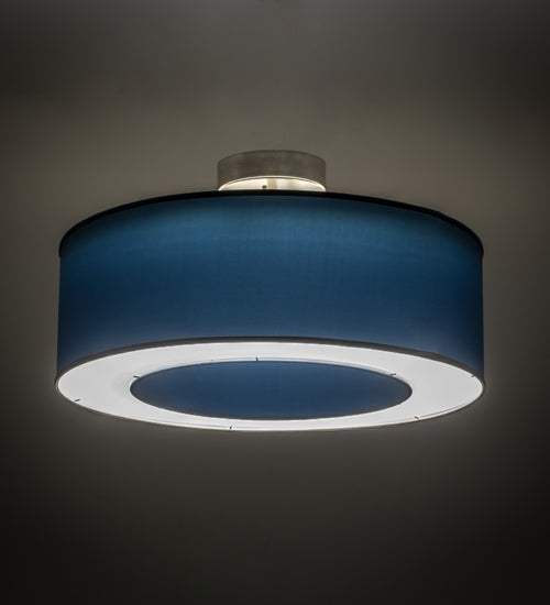 Meyda Lighting Cilindro 31" LED Nickel Pendant Light With Stone Blue Textrene & Statuario Idalight Shade