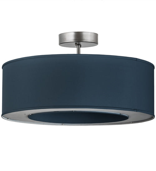 Meyda Lighting Cilindro 31" LED Nickel Pendant Light With Stone Blue Textrene & Statuario Idalight Shade