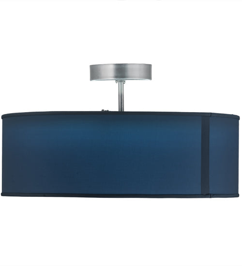Meyda Lighting Cilindro 31" LED Nickel Pendant Light With Stone Blue Textrene & Statuario Idalight Shade