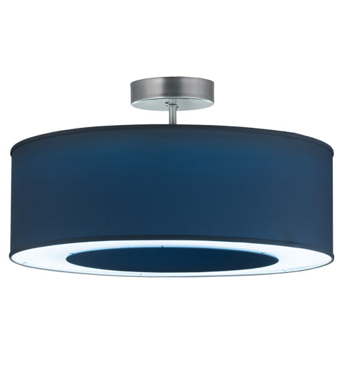 Meyda Lighting Cilindro 31" LED Nickel Pendant Light With Stone Blue Textrene & Statuario Idalight Shade