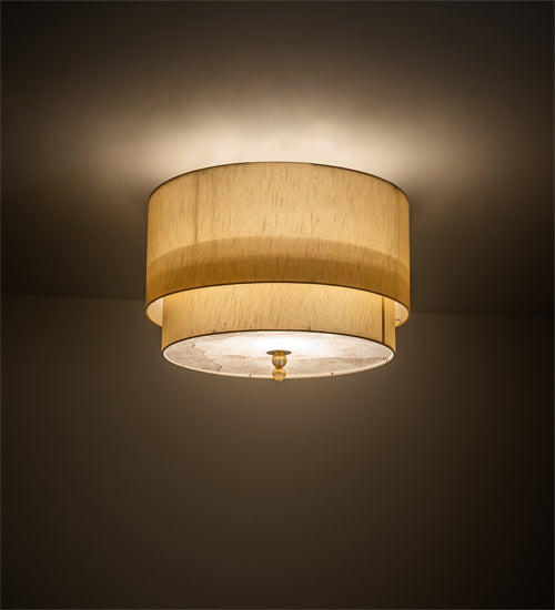 Meyda Lighting Cilindro 32" 10-Light Brass Tint Lujoso Semi-flush Mount Light With Beige & White Shade Glass