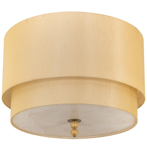 Meyda Lighting Cilindro 32" 10-Light Brass Tint Lujoso Semi-flush Mount Light With Beige & White Shade Glass
