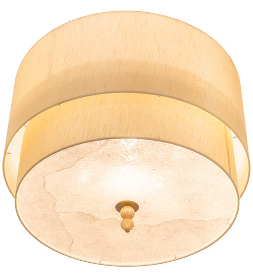 Meyda Lighting Cilindro 32" 10-Light Brass Tint Lujoso Semi-flush Mount Light With Beige & White Shade Glass