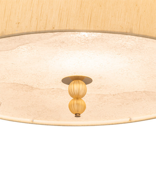 Meyda Lighting Cilindro 32" 10-Light Brass Tint Lujoso Semi-flush Mount Light With Beige & White Shade Glass