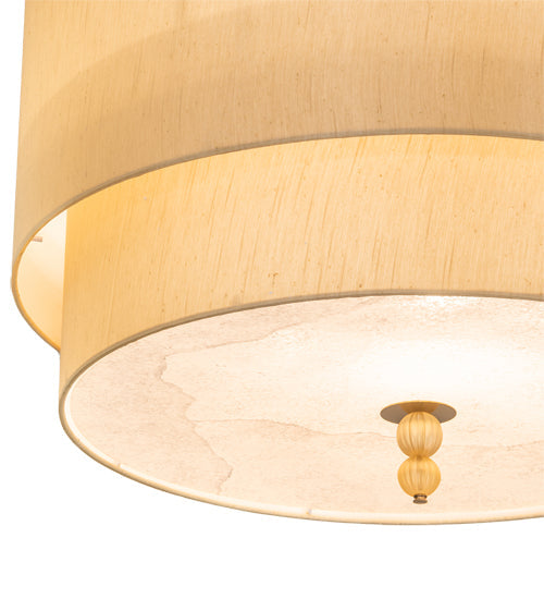Meyda Lighting Cilindro 32" 10-Light Brass Tint Lujoso Semi-flush Mount Light With Beige & White Shade Glass