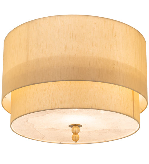 Meyda Lighting Cilindro 32" 10-Light Brass Tint Lujoso Semi-flush Mount Light With Beige & White Shade Glass