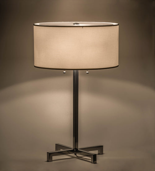 Meyda Lighting Cilindro 32" 2-Light Extreme Chrome Table Lamp With White Linen Shade