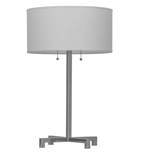 Meyda Lighting Cilindro 32" 2-Light Extreme Chrome Table Lamp With White Linen Shade